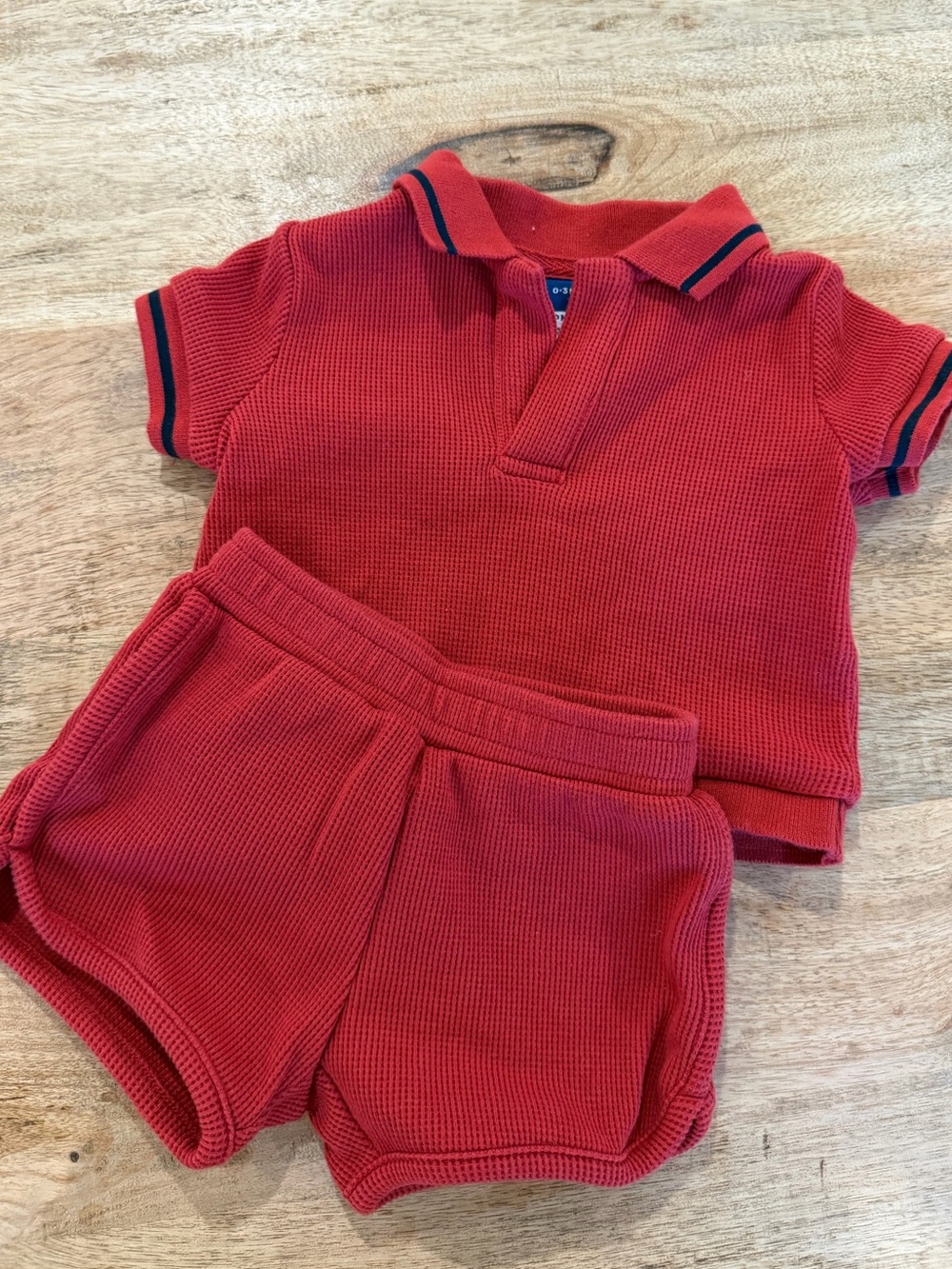 Old Navy Waffle Knit Matching Set | Gender Neutral | 0–3 Months | Red polo short